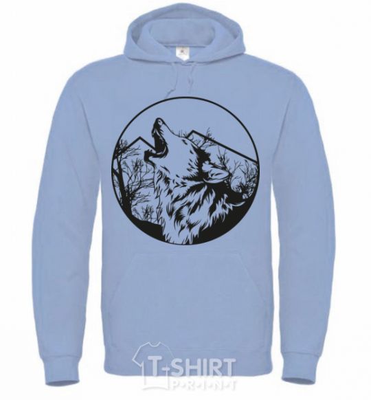 Men`s hoodie A wolf in a circle sky-blue фото