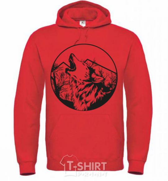 Men`s hoodie A wolf in a circle bright-red фото