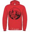 Men`s hoodie A wolf in a circle bright-red фото