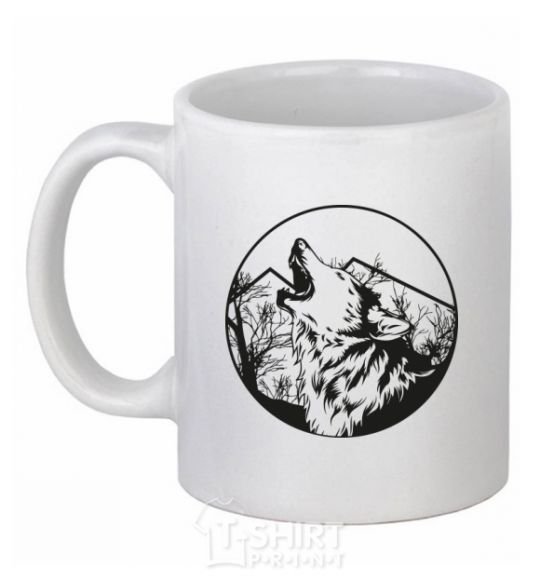 Чашка керамическая Волк в кругу Белый фото