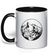 Mug with a colored handle A wolf in a circle black фото