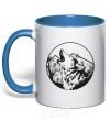 Mug with a colored handle A wolf in a circle royal-blue фото