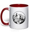 Mug with a colored handle A wolf in a circle red фото