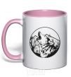 Mug with a colored handle A wolf in a circle light-pink фото