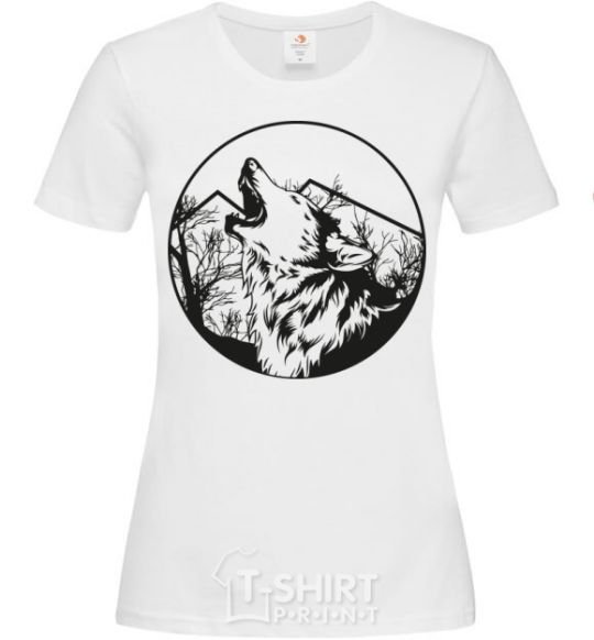 Women's T-shirt A wolf in a circle White фото