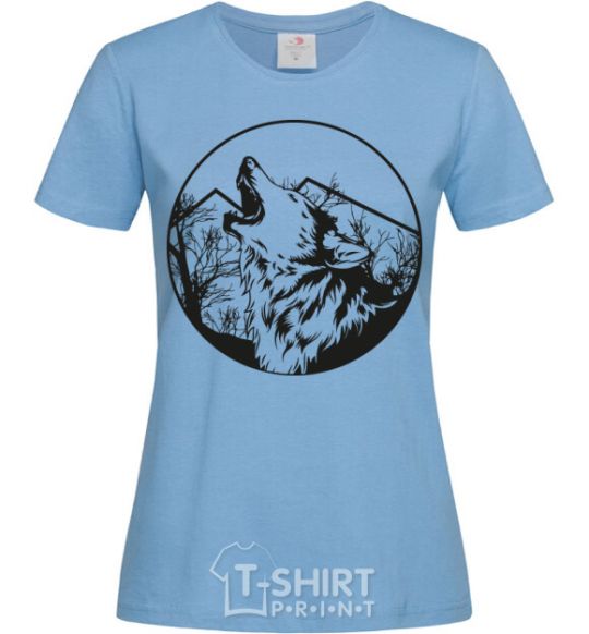 Women's T-shirt A wolf in a circle sky-blue фото