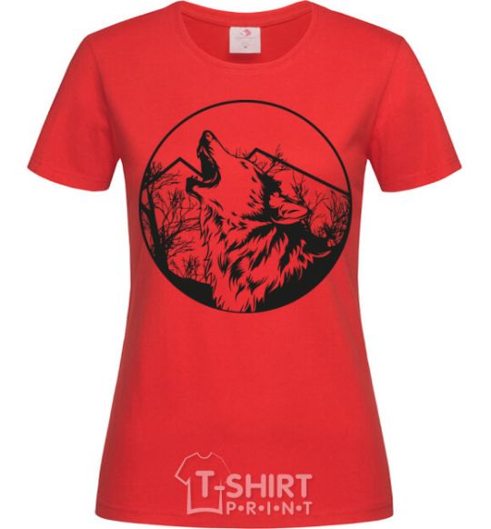 Women's T-shirt A wolf in a circle red фото