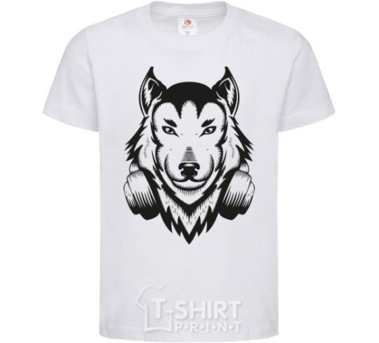 Kids T-shirt A wolf in headphones White фото