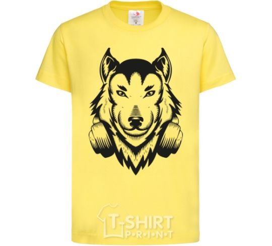 Kids T-shirt A wolf in headphones cornsilk фото