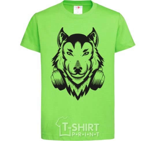 Kids T-shirt A wolf in headphones orchid-green фото