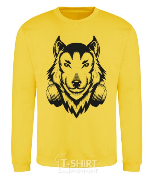 Sweatshirt A wolf in headphones yellow фото