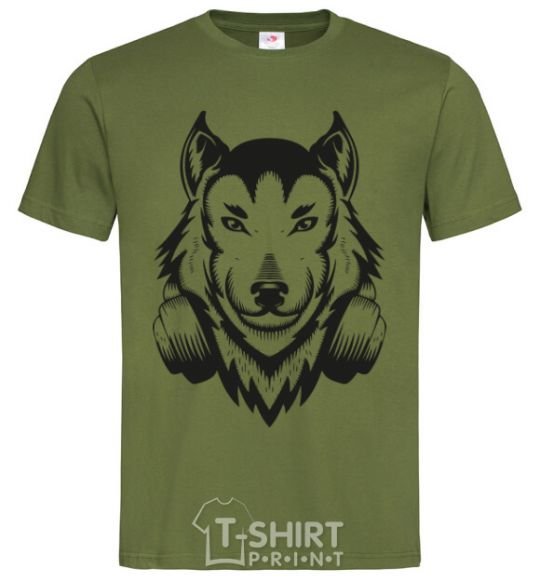 Men's T-Shirt A wolf in headphones millennial-khaki фото