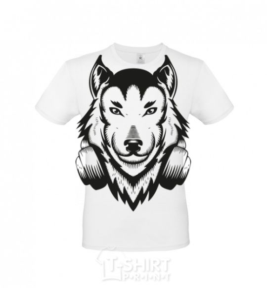 Men's T-Shirt A wolf in headphones White фото