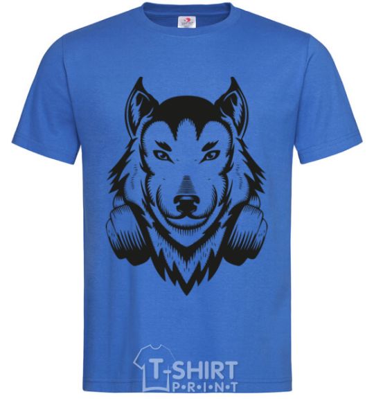 Men's T-Shirt A wolf in headphones royal-blue фото