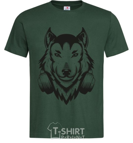 Men's T-Shirt A wolf in headphones bottle-green фото