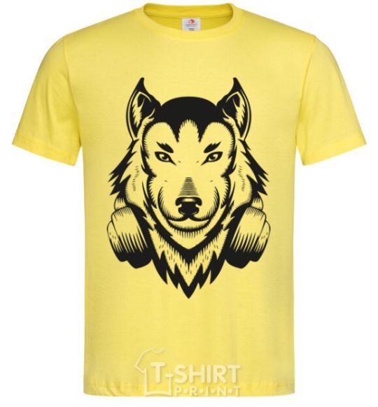 Men's T-Shirt A wolf in headphones cornsilk фото