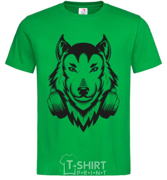 Men's T-Shirt A wolf in headphones kelly-green фото