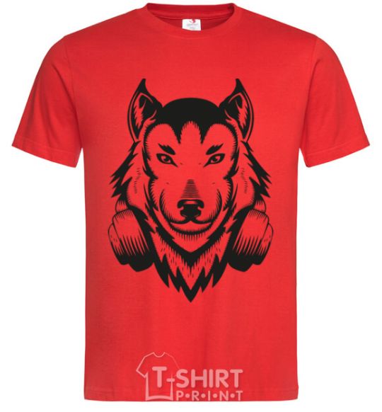 Men's T-Shirt A wolf in headphones red фото