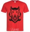 Men's T-Shirt A wolf in headphones red фото