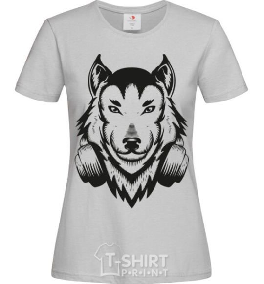 Women's T-shirt A wolf in headphones grey фото