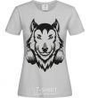 Women's T-shirt A wolf in headphones grey фото