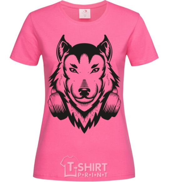 Women's T-shirt A wolf in headphones heliconia фото