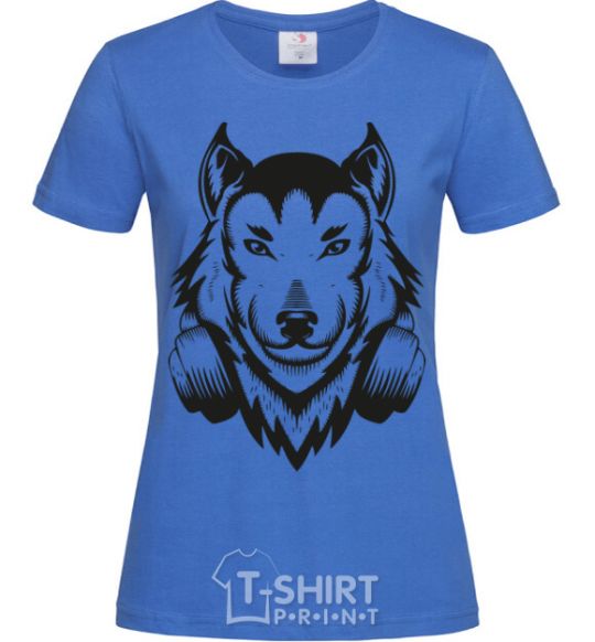 Women's T-shirt A wolf in headphones royal-blue фото