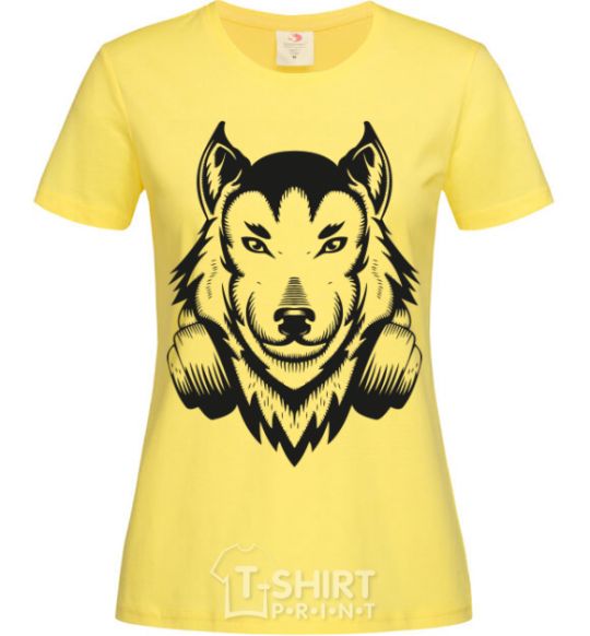 Women's T-shirt A wolf in headphones cornsilk фото