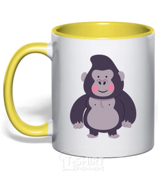 Mug with a colored handle Good gorilla yellow фото