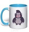 Mug with a colored handle Good gorilla sky-blue фото