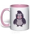 Mug with a colored handle Good gorilla light-pink фото