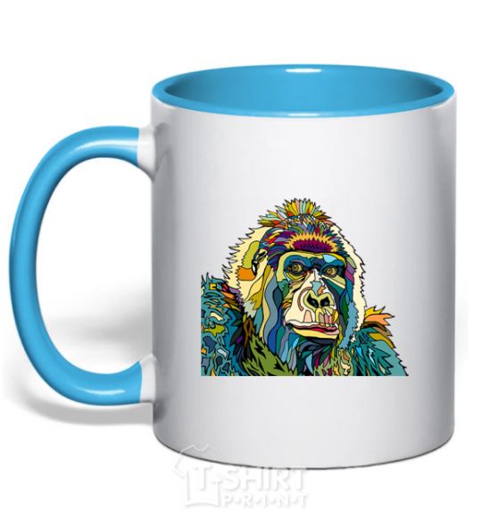 Mug with a colored handle A multi-colored gorilla sky-blue фото