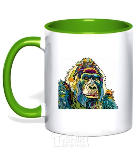 Mug with a colored handle A multi-colored gorilla kelly-green фото