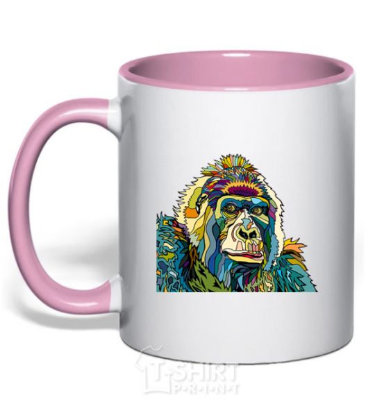 Mug with a colored handle A multi-colored gorilla light-pink фото
