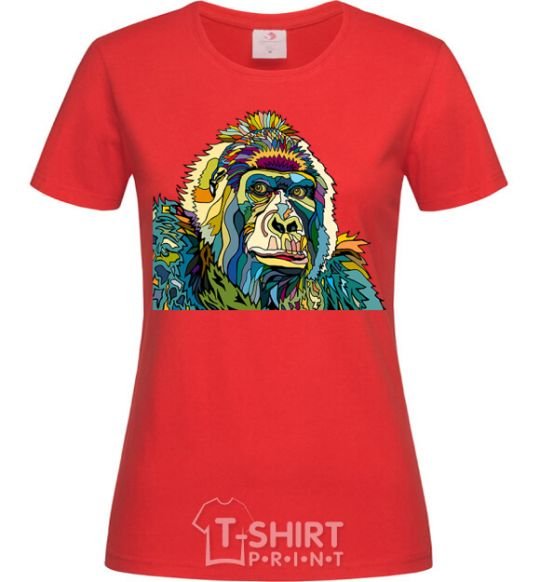 Женская футболка Разноцветная горилла Красный фото
