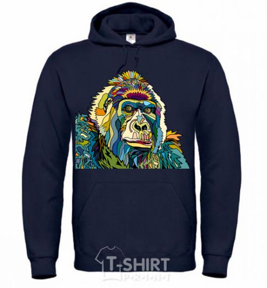 Мужская толстовка (худи) Разноцветная горилла Темно-синий фото