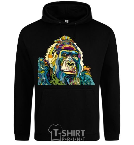 Мужская толстовка (худи) Разноцветная горилла Черный фото