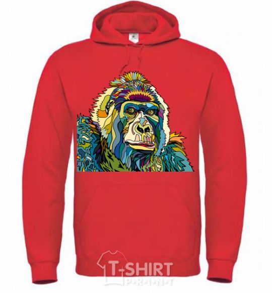Мужская толстовка (худи) Разноцветная горилла Ярко-красный фото