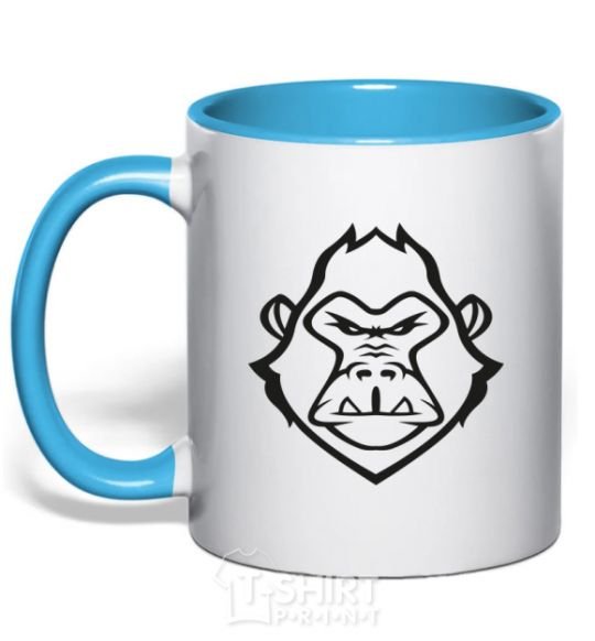 Mug with a colored handle Angry gorilla sky-blue фото