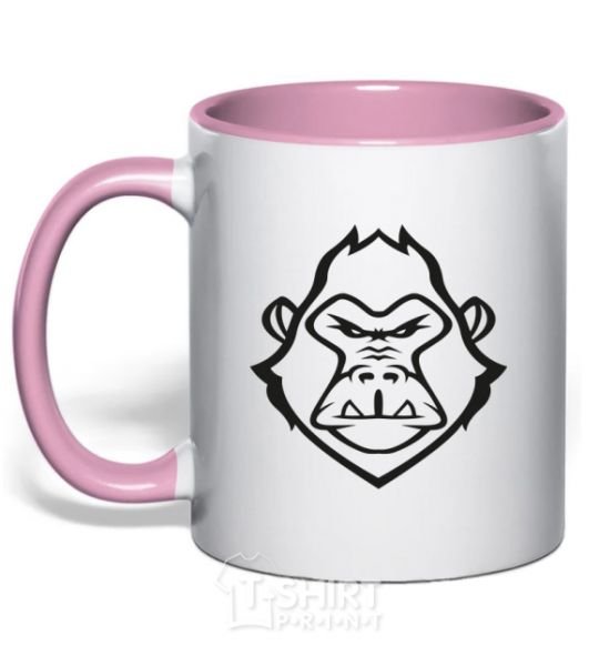 Mug with a colored handle Angry gorilla light-pink фото