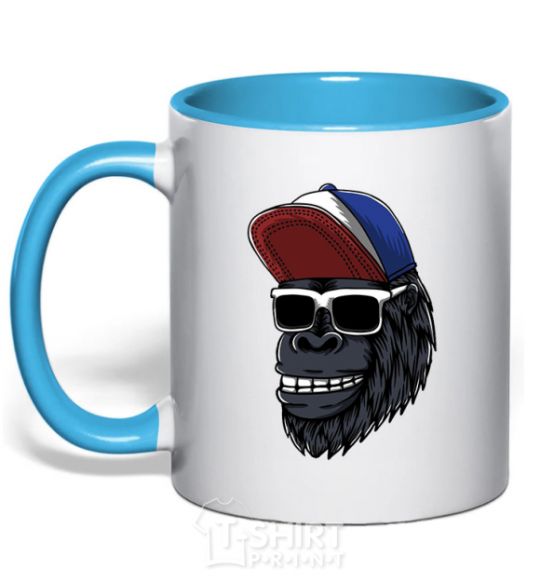 Mug with a colored handle Swag gorilla sky-blue фото