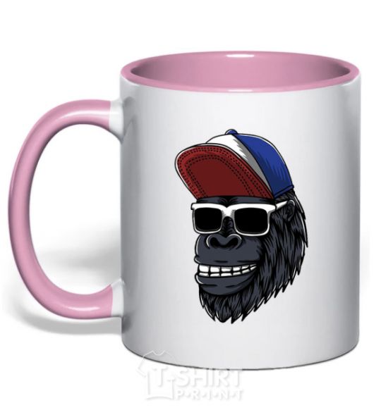 Mug with a colored handle Swag gorilla light-pink фото