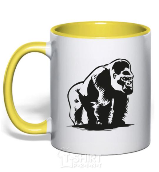 Mug with a colored handle The gorilla is sitting yellow фото