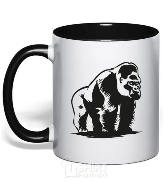 Mug with a colored handle The gorilla is sitting black фото