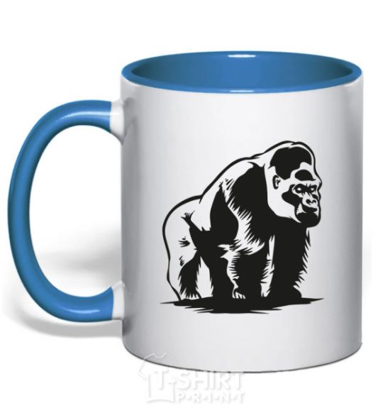 Mug with a colored handle The gorilla is sitting royal-blue фото