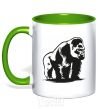 Mug with a colored handle The gorilla is sitting kelly-green фото