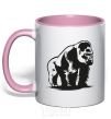 Mug with a colored handle The gorilla is sitting light-pink фото