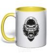 Mug with a colored handle Angry gorilla V.1 yellow фото