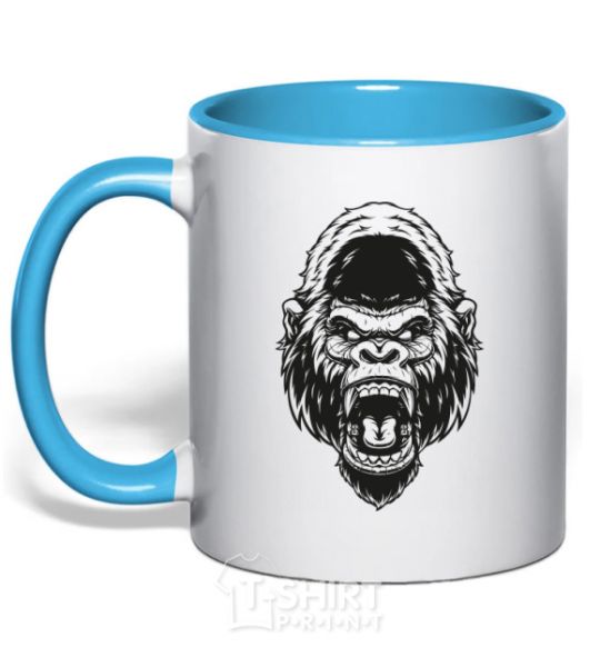 Mug with a colored handle Angry gorilla V.1 sky-blue фото
