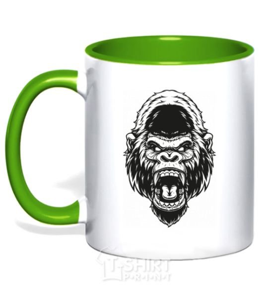 Mug with a colored handle Angry gorilla V.1 kelly-green фото